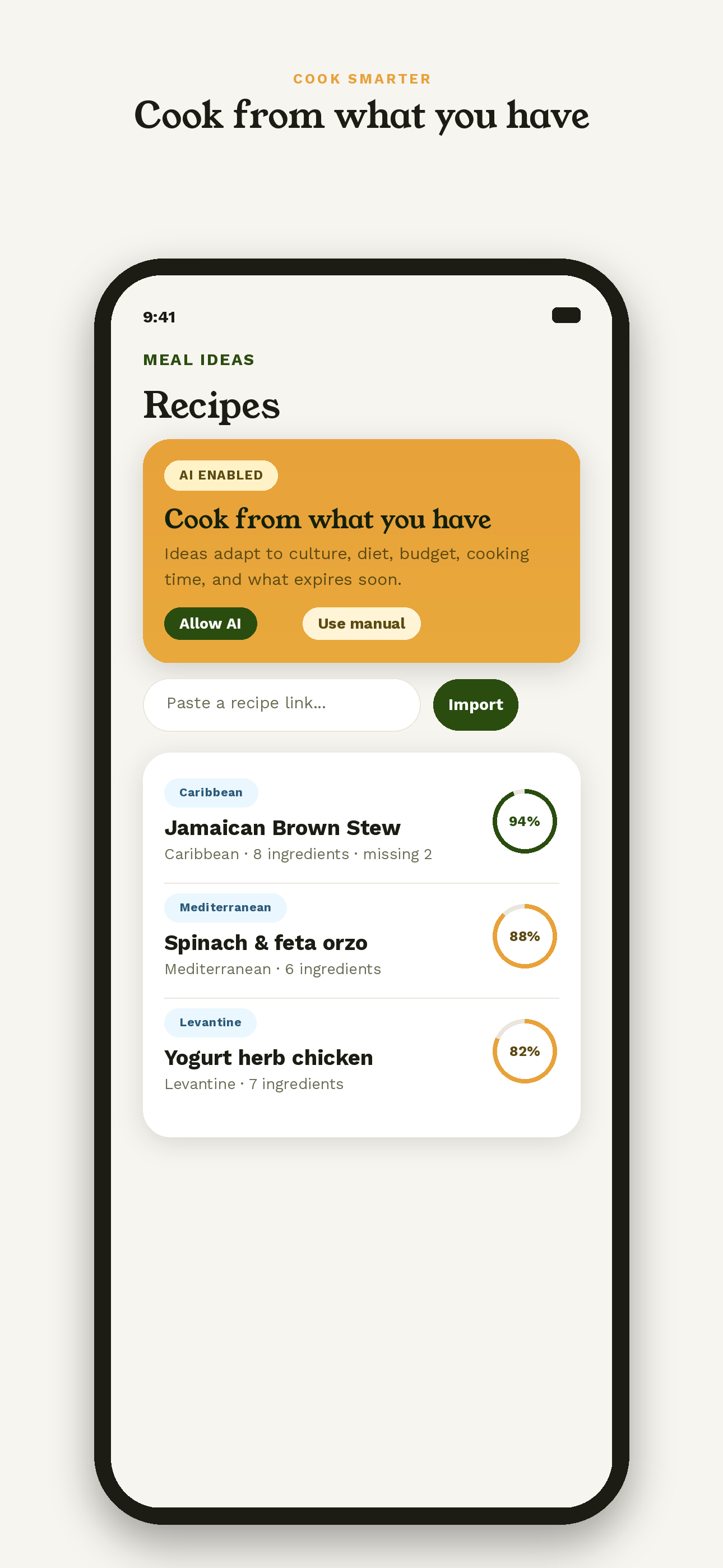 Vyrenta recipes matched to your pantry